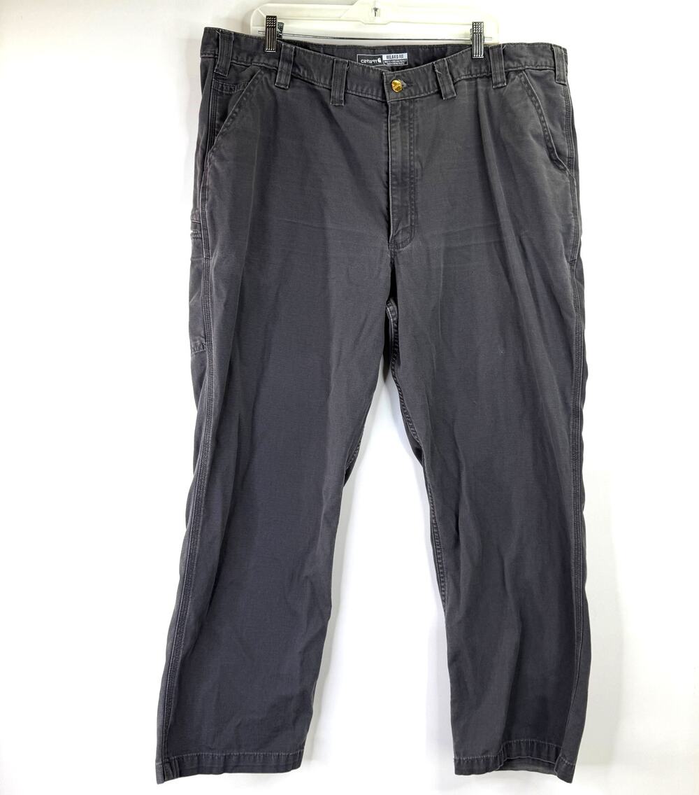 Carhartt Men's Grey Regged Flex Relaxed Fit Canvas Work Pant Size 44